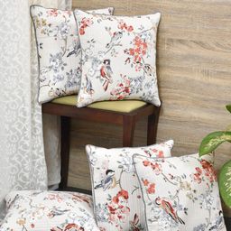 Clasiko Grey & White Set of 5 Floral Cotton Square Cushion Covers-16