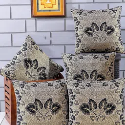 Nendle Black & Cream-Coloured Set of 5 Floral Square Cushion Covers-17
