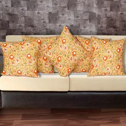 Texstylers Orange 5 Pieces Floral Square Cushion Covers-44