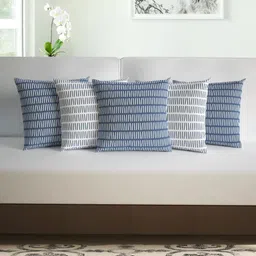 Divine Casa Blue & White Set of 5 Abstract Square Cushion Covers-58