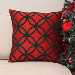 ZEBA Red & Green Embroidered Square Cushion Cover-12