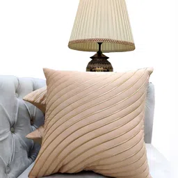 Good Vibes Gold-Toned & Beige 3Pcs Striped Square Cushion Covers-image-29