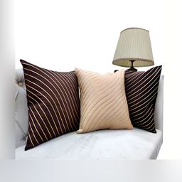 Good Vibes Gold-Toned & Maroon 3 Pieces Striped Square Embroidered Cushion Covers-52