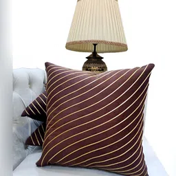 Good Vibes Brown & Beige 3 Pieces Striped Square Cushion Covers-image-26