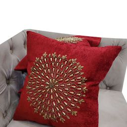Good Vibes Gold-Toned & Red 3Pcs Embellished Square Cushion Covers-55