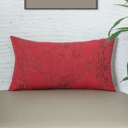 ZEBA Red Embroidered Rectangle Cushion Cover-image-59