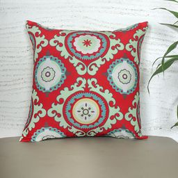ZEBA Red Embroidered Square Cushion Cover-image-12