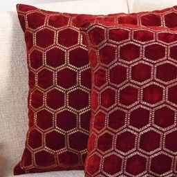 Decoghar Maroon & Gold-Toned 2Pcs Embroidered Square Cushion Covers-image-35