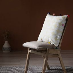 Contrast Living Yellow & White Ethnic Motifs Square Cotton Cushion Cover-image-54