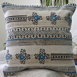 Art Avenue Rubus White & Blue Ethnic Motifs Printed Cotton Square Cushion Cover-image-32
