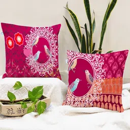 STITCHNEST Pink & Orange Set of 2 Ethnic Motifs Square Cushion Covers-2