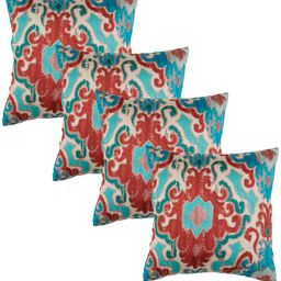 ZEBA Blue & Red 4 Pieces Ikat Printed Square Cushion Covers-6