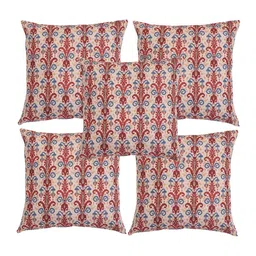Alina decor Beige & Blue 5 Pieces Ethnic Motifs Square Cushion Covers-image-42
