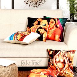 BELLA TRUE Orange & Pink Set of 5 Ethnic Motifs Square Cushion Covers-30