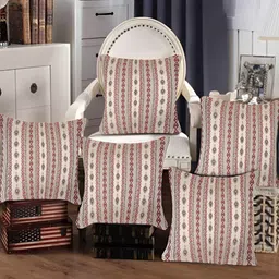 Tesmare Maroon & Beige 5 Pieces Ethnic Motifs Jacquard Square Cushion Covers-image-7