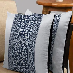 HOUZZCODE Set of 2 Blue & Grey Ethnic Print Square Cushion Covers-71