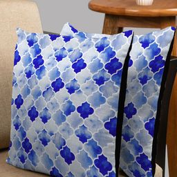 HOUZZCODE Set of 2 Blue & White Geometric Square Cushion Covers-31