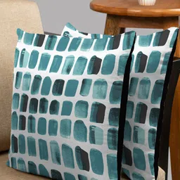 HOUZZCODE Blue & Black Set of 2 Abstract Square Cushion Covers-42