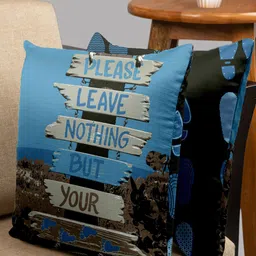 HOUZZCODE Set of 2 Blue & Black Printed Square Cushion Covers-29