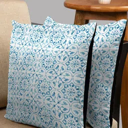 HOUZZCODE Blue & White Set of 2 Ethnic Motifs Square Cushion Covers-14
