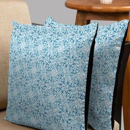 HOUZZCODE Blue & White Set of 2 Abstract Square Cushion Covers-1