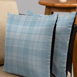 HOUZZCODE Turquoise Blue & White Set of 2 Checked Square Cushion Covers-27