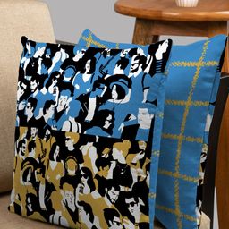 HOUZZCODE Blue & White Set of 2 Abstract Square Cushion Covers-4