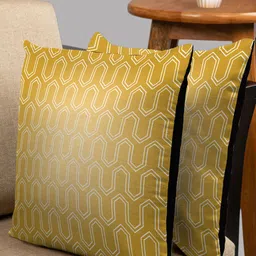 HOUZZCODE Gold-Toned & Black Set of 2 Abstract Square Cushion Covers-41