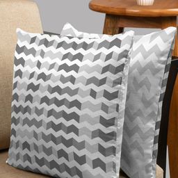 HOUZZCODE Grey & White Set of 2 Geometric Square Cushion Covers-15