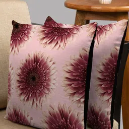 HOUZZCODE Pink & Brown Set of 2 Floral Square Cushion Covers-55