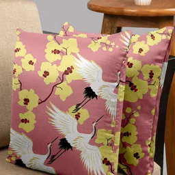 HOUZZCODE Pink & White Set of 2 Floral Square Cushion Covers-56