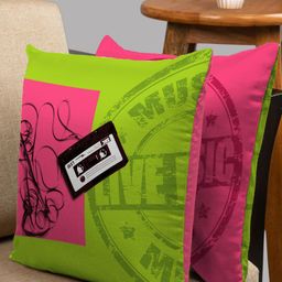 HOUZZCODE Pink & Green Set of 2 Abstract Square Cushion Covers-0