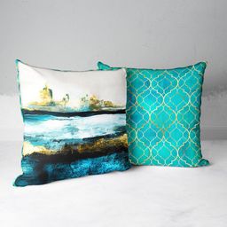 BIANCA Teal & White Set of 2 Abstract Square Cushion Covers image 1