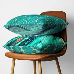 BIANCA Teal & Gold-Toned Set Of 2 Abstract Printed Square Cushion Covers image 1