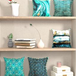 BIANCA Teal & Gold-Toned Set of 5 Abstract Square Cushion Covers image 1