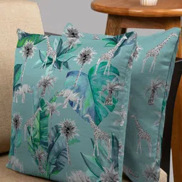 HOUZZCODE Set of 2 Teal & Grey Floral Square Cushion Covers-79
