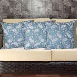 Texstylers Blue & White 3 Pieces Printed Cotton Square Reversible Cushion Covers-image-72