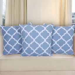 Texstylers Blue & White 3 Pieces Printed Cotton Square Reversible Cushion Covers-image-71
