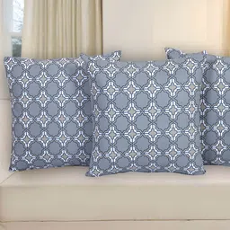 Texstylers Grey & White 3 Pieces Cotton Geometric Printed Square Reversible Cushion Covers-1