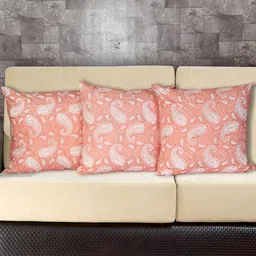 Texstylers Orange & White 3 Pieces Cotton Ethnic Motif Square Reversible Cushion Covers-image-99