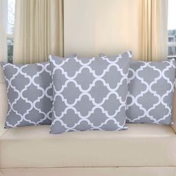 Texstylers Grey & white 3 Pieces Cotton Ethnic Motif Square Reversible Cushion Covers-3