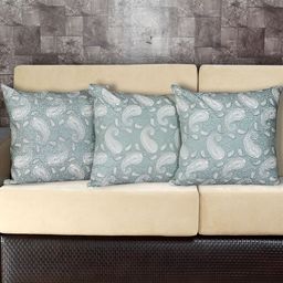 Texstylers Grey & White 3 Pieces Cotton Ethnic Motif Square Reversible Cushion Covers-17