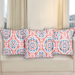 Texstylers Orange & White 3 Pieces Cotton Ethnic Motif Square Reversible Cushion Covers-image-96