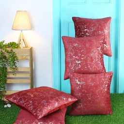 ROMEE Set of 5 Maroon & White Textured Printed Polyester Square Cushion Covers-12