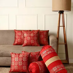 Stuff N' Fluff Red & Gold toned 7 Pcs Abstract Square Cushion Covers-23