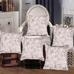 Tesmare Beige & Grey 5 Pieces Abstract Velvet Square Cushion Covers-image-59