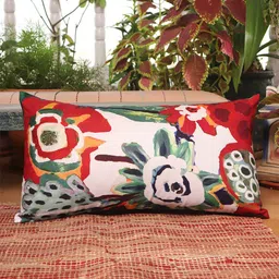 ZEBA Off White & Red Printed Square Cushion Cover-14