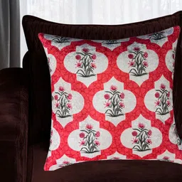 Tasseled Home Jaali Red & White Ethnic Motifs Velvet Square Cushion Cover-image-16