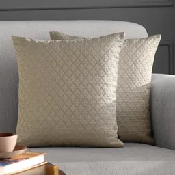 GM Set Of 2 Beige Self Design Velvet Square Cushion Covers-40