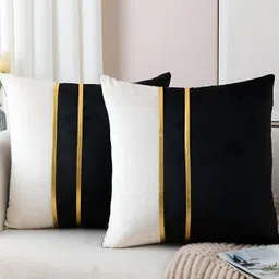 Vinayaka Fab Black & White 2 Pieces Colourblocked Velvet Square Cushion Covers-picture-14